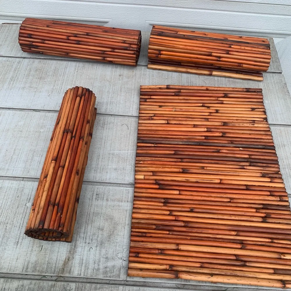 Vtg Rustic 4 Bamboo Reed Placemats Tiki Bar Boho Natural Roll Up Table Mat 20x14
